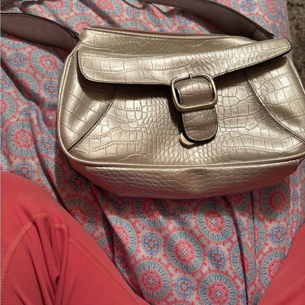 Liz Claiborne Silver Crocodile-Embossed Shoulder Bag